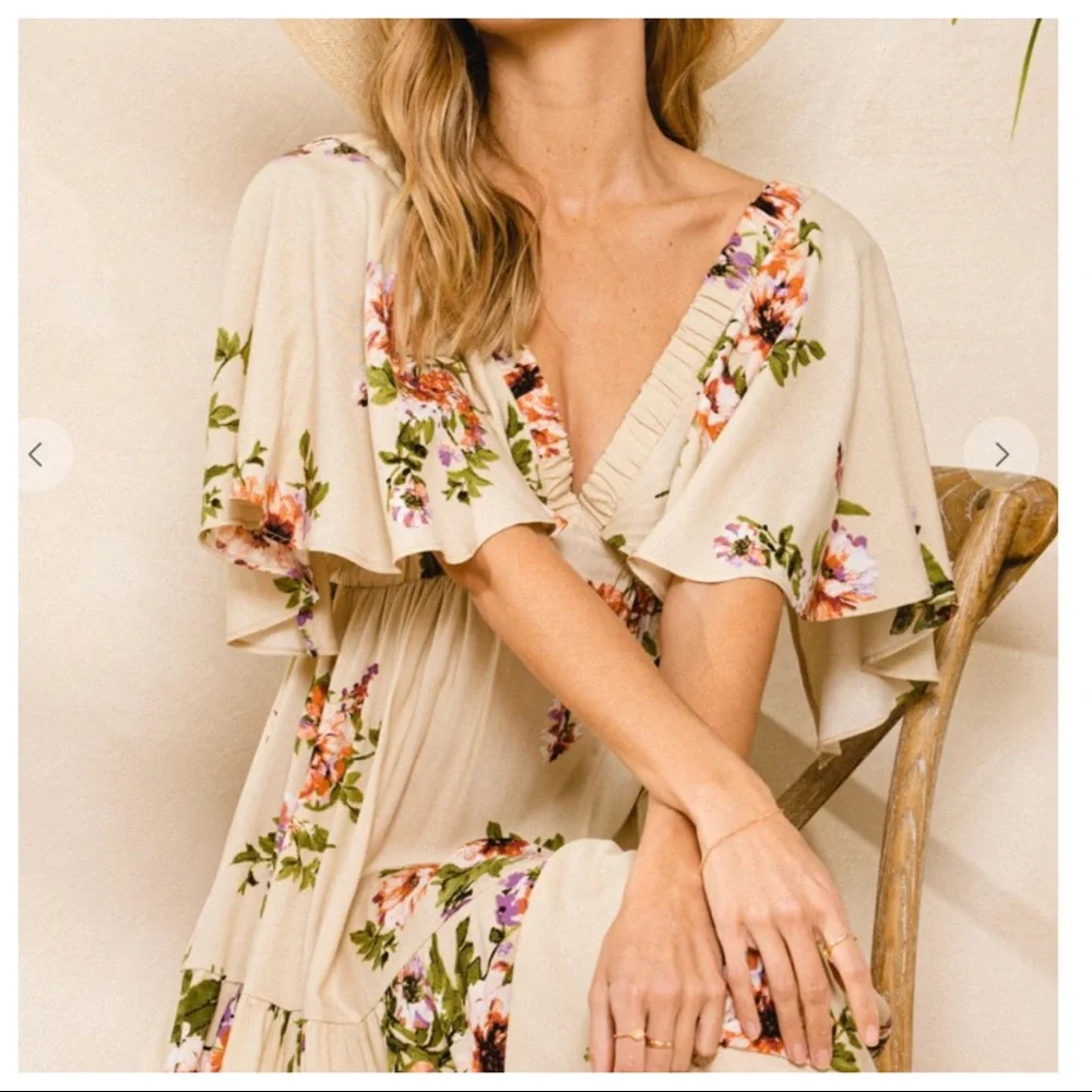 16 Most Fabulous Boho Chic Floral Flutter Sleeve V Neck Long Tier Maxi Dress - Picture 4 of 5